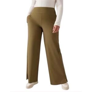Athleta Women Sz 14 Cosmic Acacia Olive Green Pull On Wide Leg Travel Pants